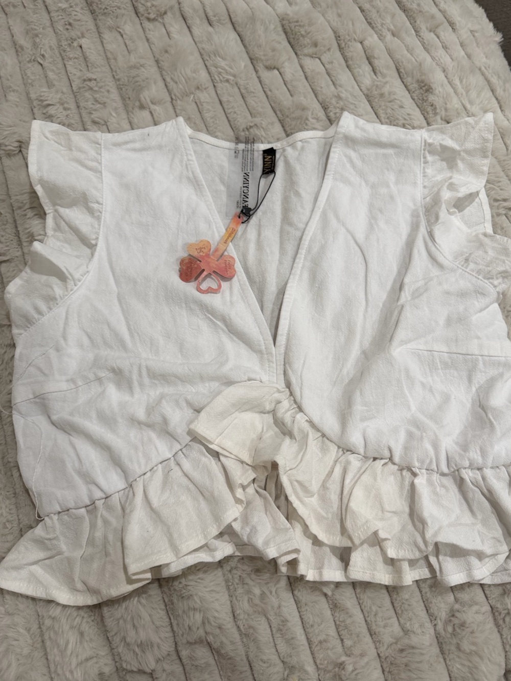 White Ruffle Tie-Front Top - Picture 5 of 5